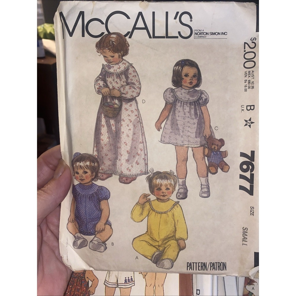 Vintage 1980s McCalls 7677 Sewing Pattern Baby Romper Dress Nightgown Size Small